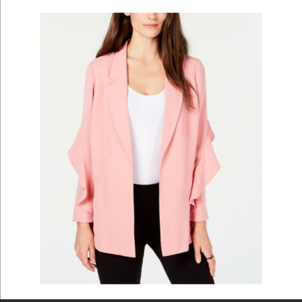 Alfani Womens Jacket Blazer Flounce Sleeve Pink